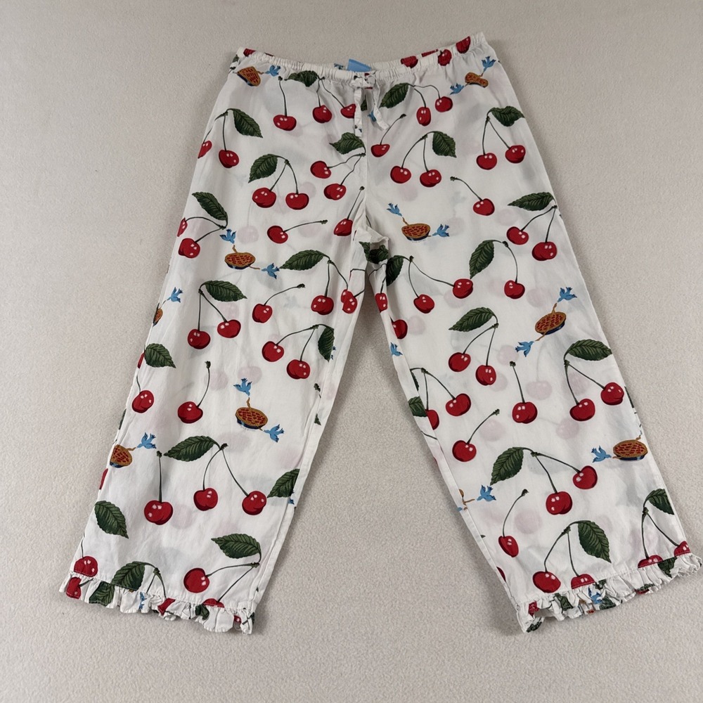 Vtg Nick & Nora Cherry Pie Print Pajama Pants Size S Women's Cottage Baking